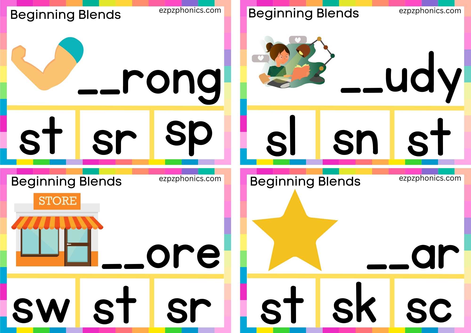 ST Beginning Blends Clip Cards Finish The Words And Clip The Correct Letters Set 1